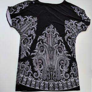 Black White Paisley Print Dress Cold Shoulder 14